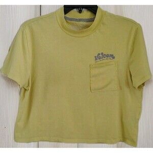 Volcom Pocket Dial Cropped Tee Shirt  Size M (8) Junior Women's Yellow